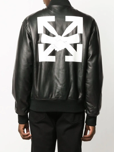 Shop Off-white Leather Agreement Bomber Jacket In Black
