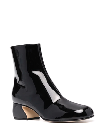 Shop Si Rossi Glossy Leather Boots In 黑色