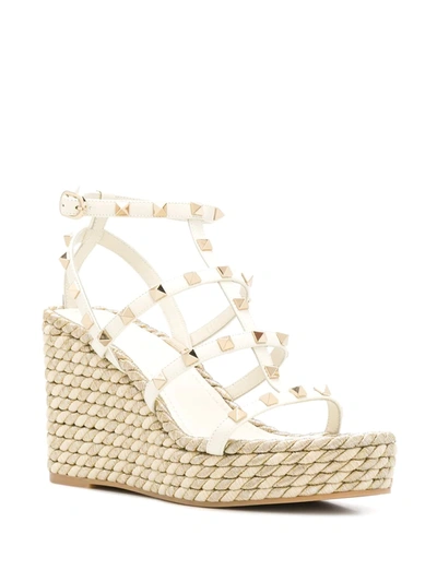 Valentino Garavani Rockstud Torchon Espadrille Wedges In Black