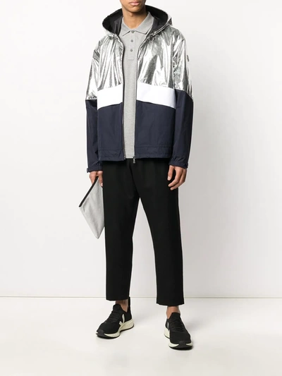 Moncler Quinic Navy And Silver Shell Jacket In Silver