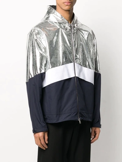 Moncler Quinic Navy And Silver Shell Jacket In Silver