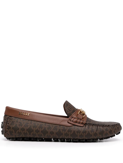 Shop Bally Lezy Monogram-print Loafers In Braun