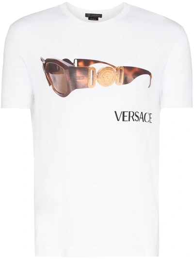 Shop Versace Sunglasses Logo Print T-shirt In White