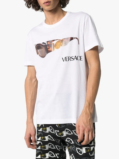 Shop Versace Sunglasses Logo Print T-shirt In White