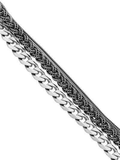 Shop Emanuele Bicocchi Braid And Chain Bracelet In Silver