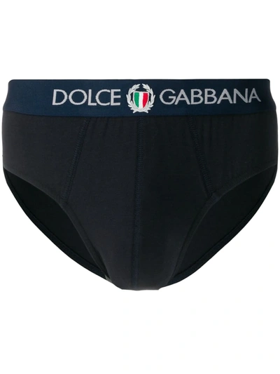 Shop Dolce & Gabbana Logo-waistband Boxer Briefs In Blue