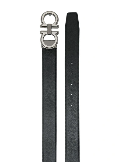 Ferragamo Elegant Reversible Leather Belt With Metallic Buckle In Black