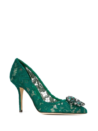 Dolce & Gabbana Lace Stiletto Heel Pumps Crystal Embellishments In Green