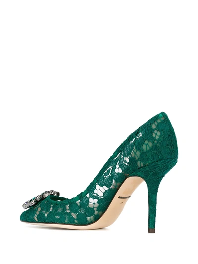 Dolce & Gabbana Lace Stiletto Heel Pumps Crystal Embellishments In Green