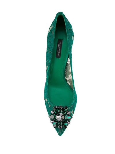 Dolce & Gabbana Lace Stiletto Heel Pumps Crystal Embellishments In Green