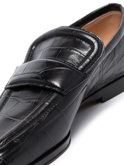Shop Bottega Veneta Crocodile-effect Leather Loafers In Black