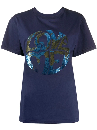 Shop Alberta Ferretti Love Sequin T-shirt In Blue