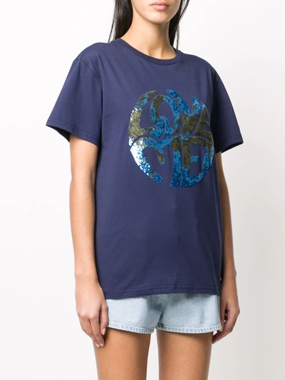 Shop Alberta Ferretti Love Sequin T-shirt In Blue