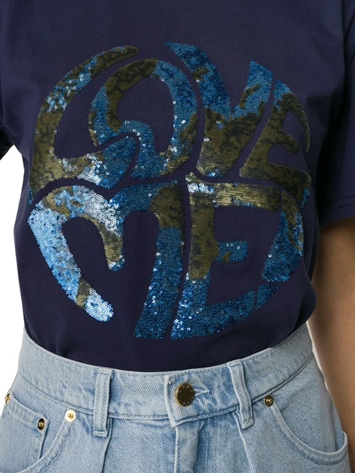 Shop Alberta Ferretti Love Sequin T-shirt In Blue