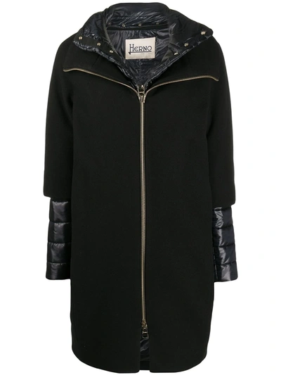 Shop Herno Layered Padded Detail Coat In Black