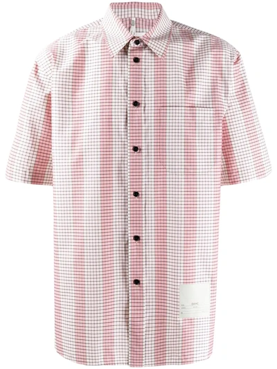 Shop Oamc Striped Grid Print Shirt In Pink