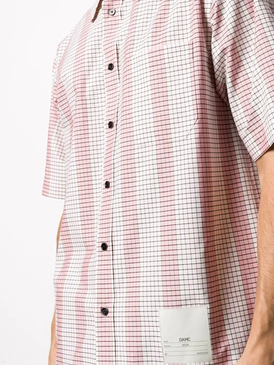 Shop Oamc Striped Grid Print Shirt In Pink