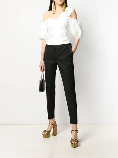 Shop Saint Laurent Satin Stripe Tailored Trousers In Black