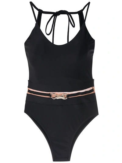 Shop Amir Slama Belted Open Back One Piece In Black