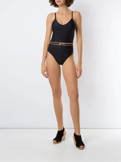 Shop Amir Slama Belted Open Back One Piece In Black