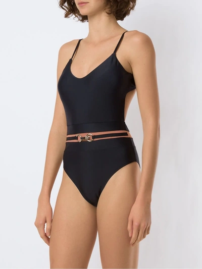 Shop Amir Slama Belted Open Back One Piece In Black