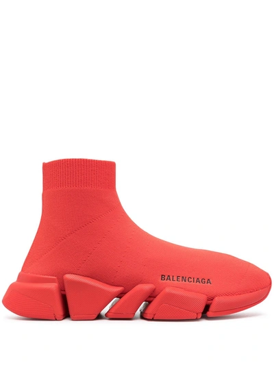 Shop Balenciaga Logo-print Speed Trainers In Red