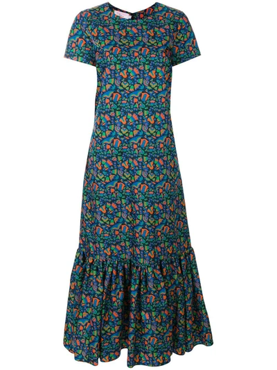 Shop La Doublej Floral Print Tiered Dress In Blue