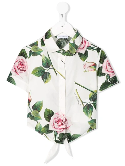 Shop Dolce & Gabbana Rose Print Cropped Shirt In White