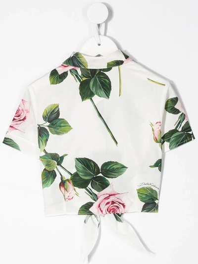 Dolce & Gabbana Rose Print Cropped Shirt In White