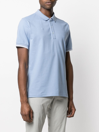 Shop Fay Embroidered-logo Cotton Polo Shirt In Blue