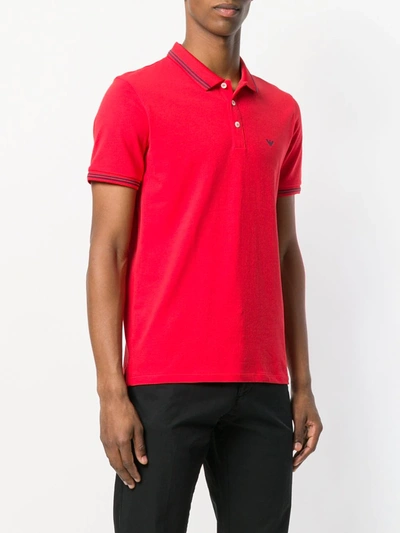 Shop Emporio Armani Embroidered-logo Short-sleeved Polo Shirt In Red
