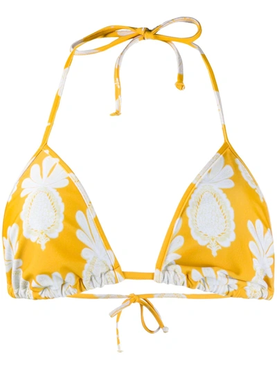 La Doublej Pineapple-print Triangle Bikini Top In Yellow