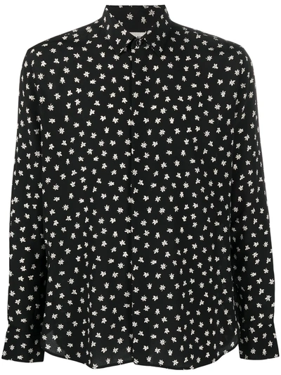 Shop Saint Laurent Floral Print Long-sleeve Shirt In Black