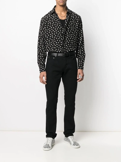Shop Saint Laurent Floral Print Long-sleeve Shirt In Black