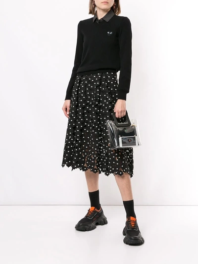 Comme Des Garçons Play Heart Embroidered Long Sleeve V Neck Top In Black