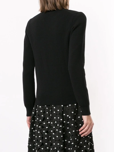 Comme Des Garçons Play Heart Embroidered Long Sleeve V Neck Top In Black