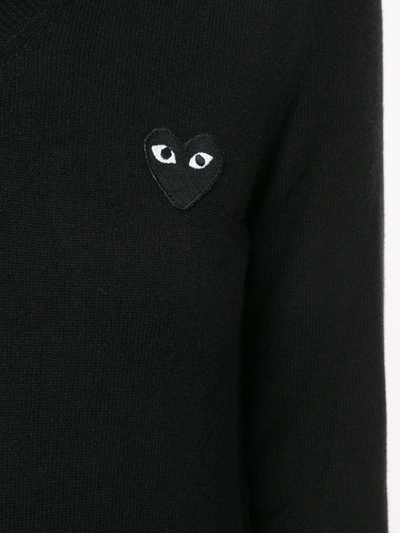 Comme Des Garçons Play Heart Embroidered Long Sleeve V Neck Top In Black