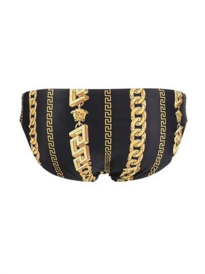 Shop Versace Chain-greca Print Swim Briefs In Black