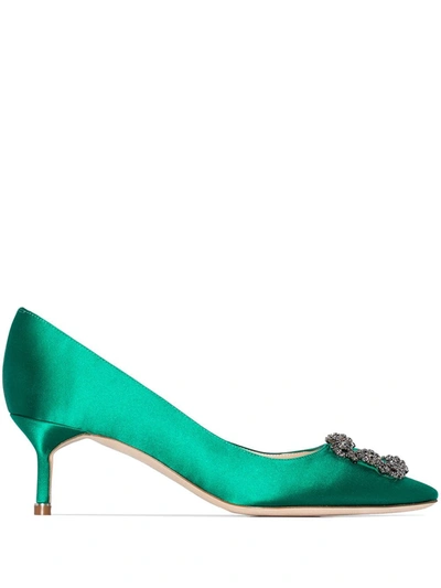 Shop Manolo Blahnik Hangisi 50mm Bejewelled Detail Pumps In Green