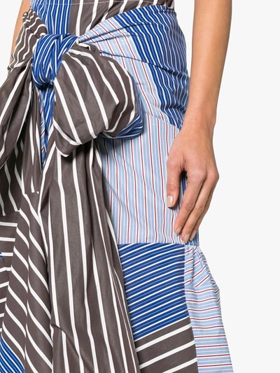 Shop Marni Multi Striped Tie Front Skirt In Blue
