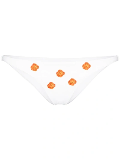 Shop Anemone Floral-embroidered Bikini Bottoms In White