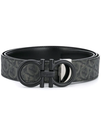 Shop Ferragamo Gancini-print Buckle-fastening Belt In Black