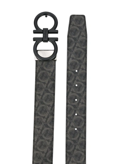 Shop Ferragamo Gancini-print Buckle-fastening Belt In Black