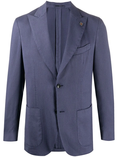 Shop Lardini Fine Knit Buttoned Blazer In Blue