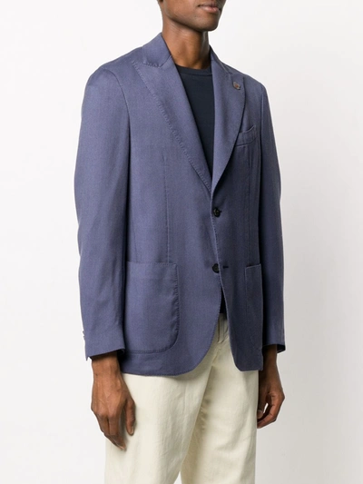 Shop Lardini Fine Knit Buttoned Blazer In Blue