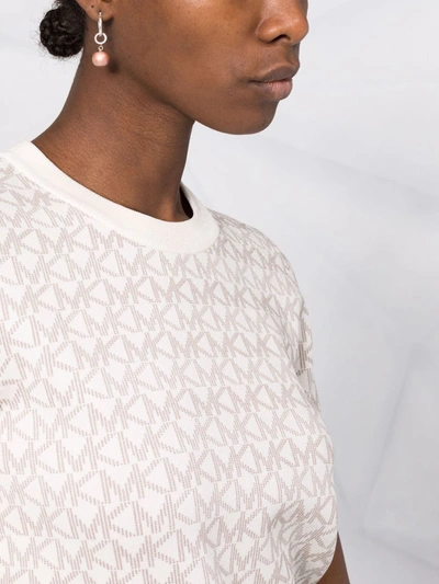 Shop Michael Michael Kors Jacquard Logo Short-sleeve Top In Weiss