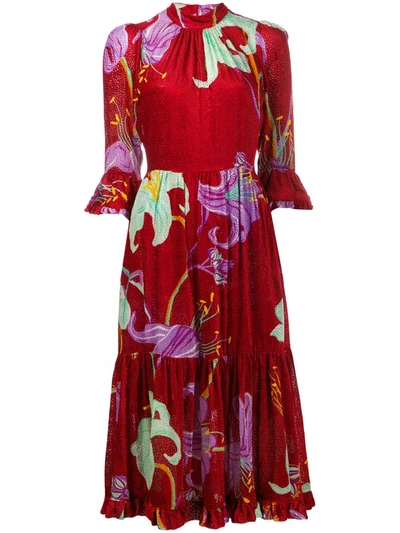 Shop La Doublej Velvet Midi Dress In Red