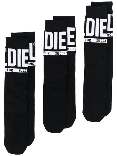 Shop Diesel Skm-ray Logo-jacquard Socks (pack Of Three) In Black