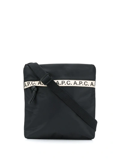 Shop Apc Logo Stripe Messenger Bag In Black