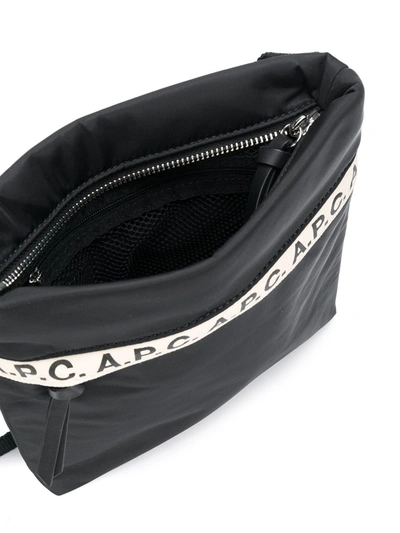 Shop Apc Logo Stripe Messenger Bag In Black